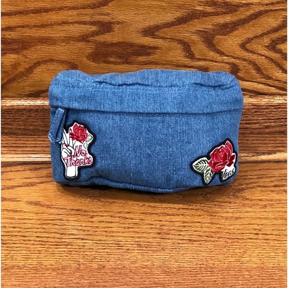 Vans Burma Fanny Pack Blue Denim Rose Embroidered Waist Bag